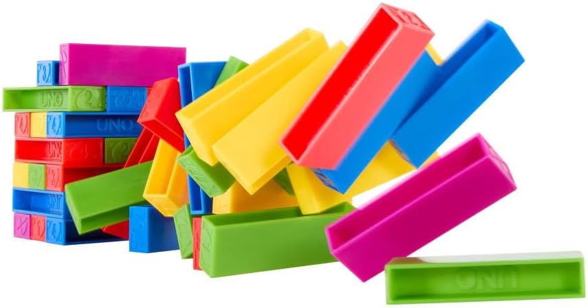 Mattel Games UNO Stacko Game for Kids & Family with 45 Colored Stacking Blocks & Loading Tray, Build & Play, Game Nights & Parties