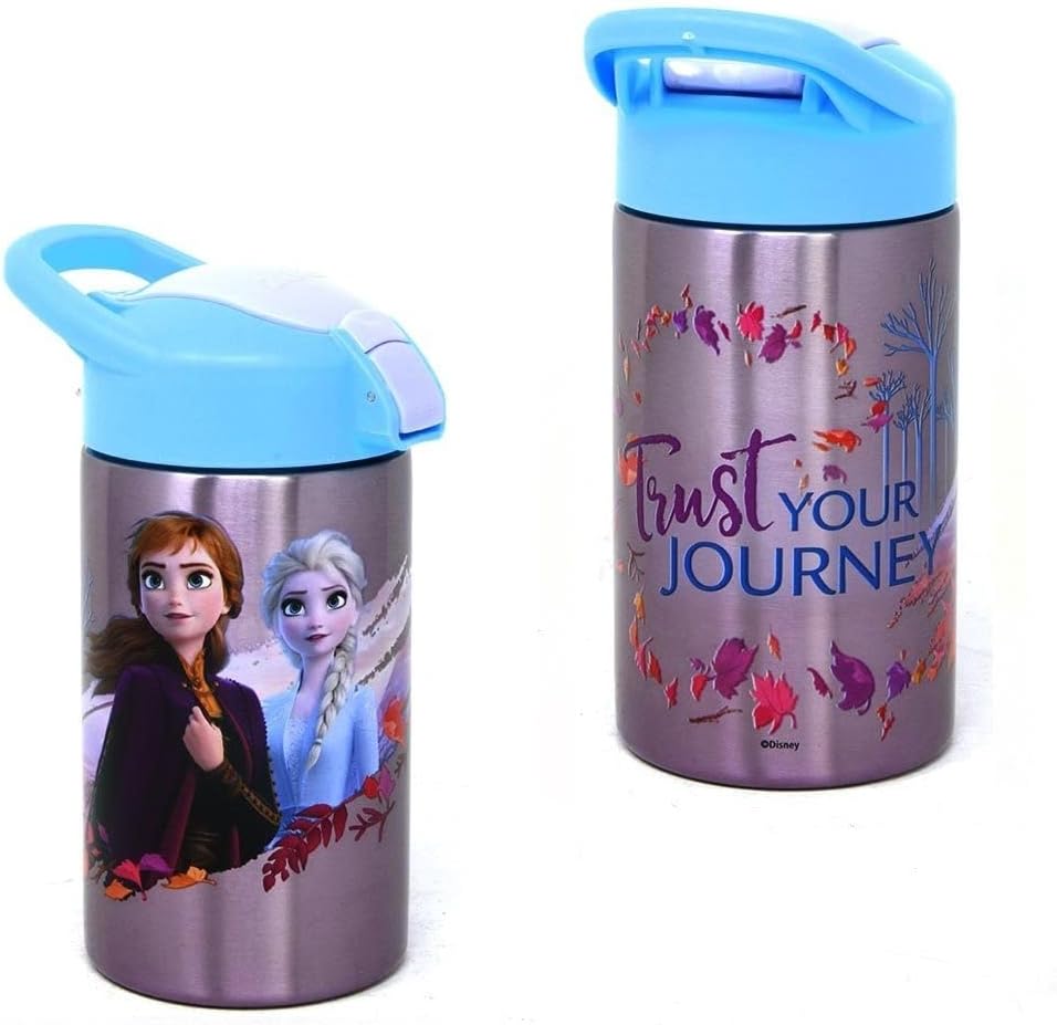 Zak Designs, Inc. Frozen 2 Stainless Steel Bottle - Disney Kids Insulated Water Bottle with Push Button Spout, Perfect for School Days and Trips - 15.5 oz