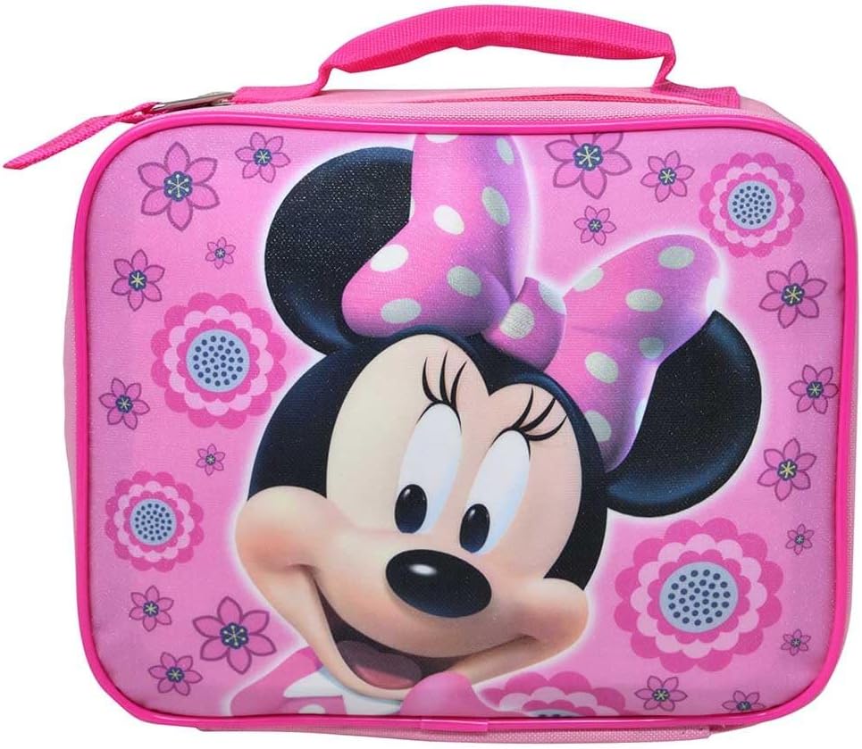 Fast Forward Kids Insulated Lunch Bag with Handle – Cartoon Minnie Mouse Design – Reusable Soft Cooler Lunch Box for Boys & Girls, School, Daycare & Travel