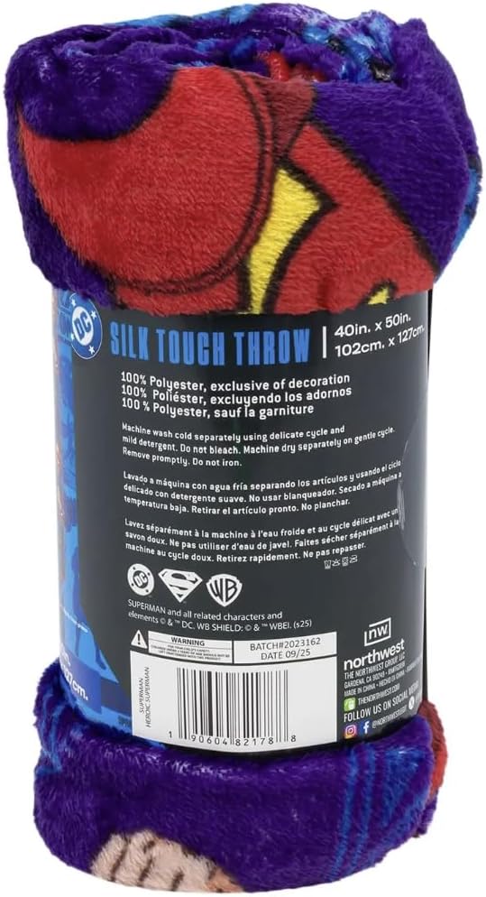 Northwest DC Superman Silk Touch Throw Blanket, Purple, 40 x 50 Inches, Polyester