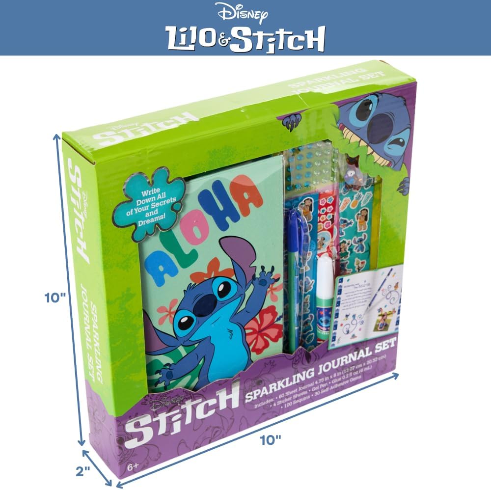 Innovative Designs Disney Stitch Sparkle Journal Set for Kids, Journal Kit with Stickers and Gems