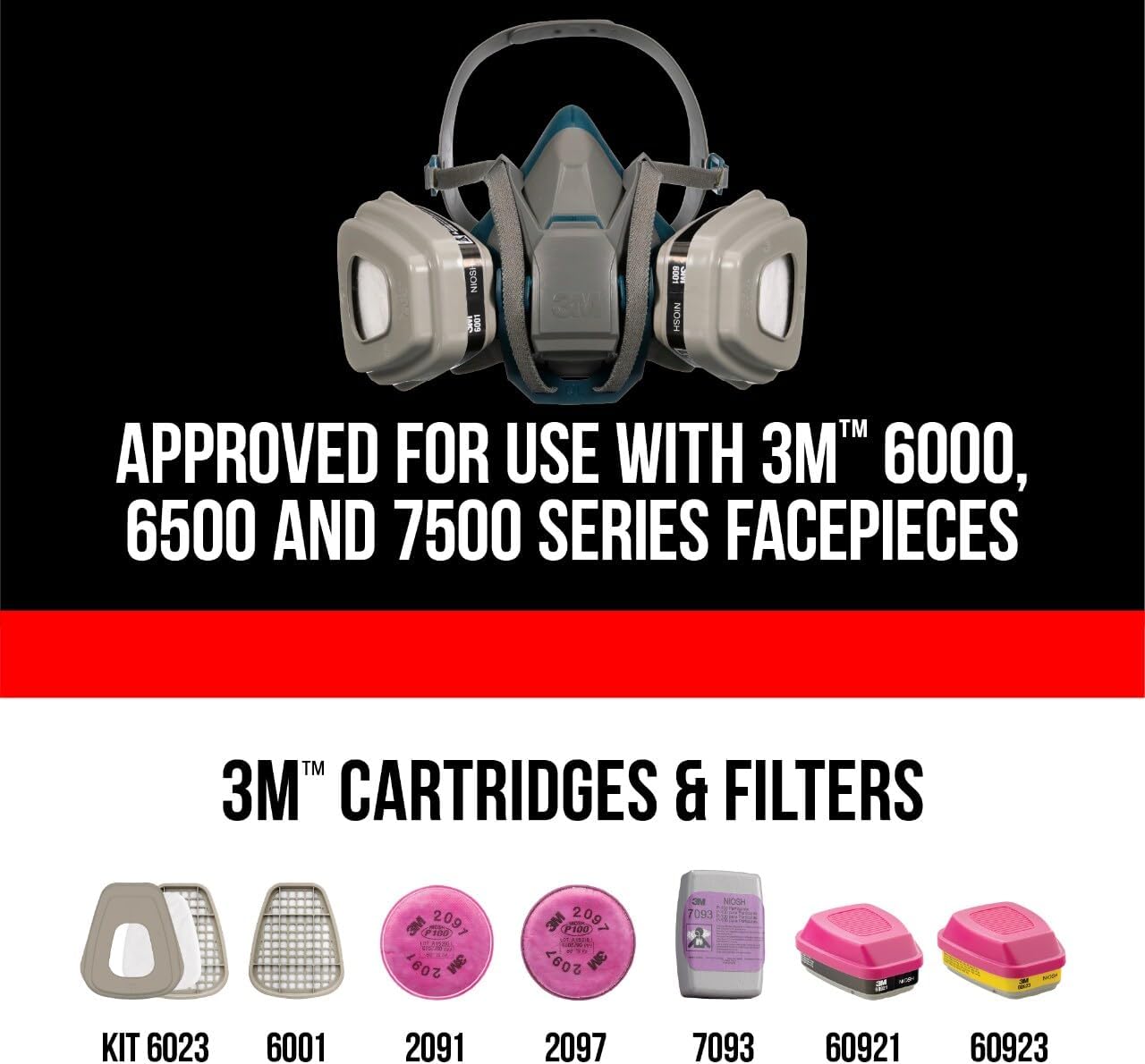 3M Organic Vapor Performance Cartridge, 3 Pairs, For Use With 3M 6000, 6500 & 7500 Series Facepieces, NIOSH-APPROVED OV For Use Against Certain Organic Vapors, Easy-To-Attach Design (6001P3-DC)