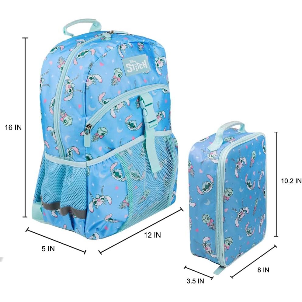 Bioworld Disney's Stitch 2-Piece 16" Premium Youth Backpack & Lunch Kit Set For Girls