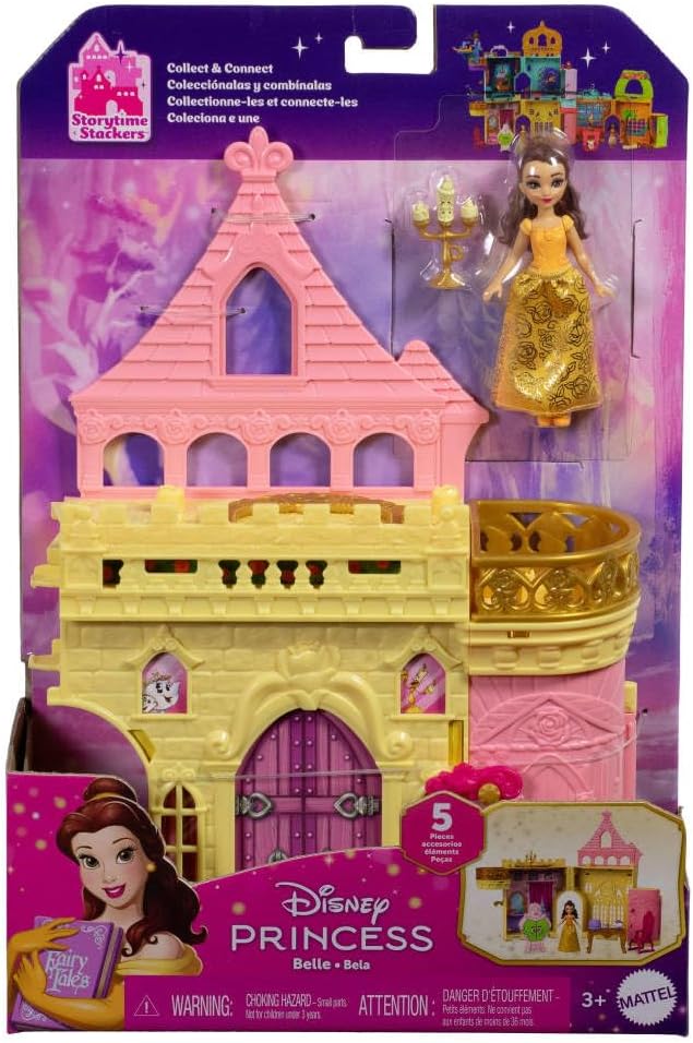 Mattel Disney Princess Toys, Storytime Stackers Belle's Castle, Stackable Doll House with Small Doll & 9 Pieces, Inspired by The Disney Movie