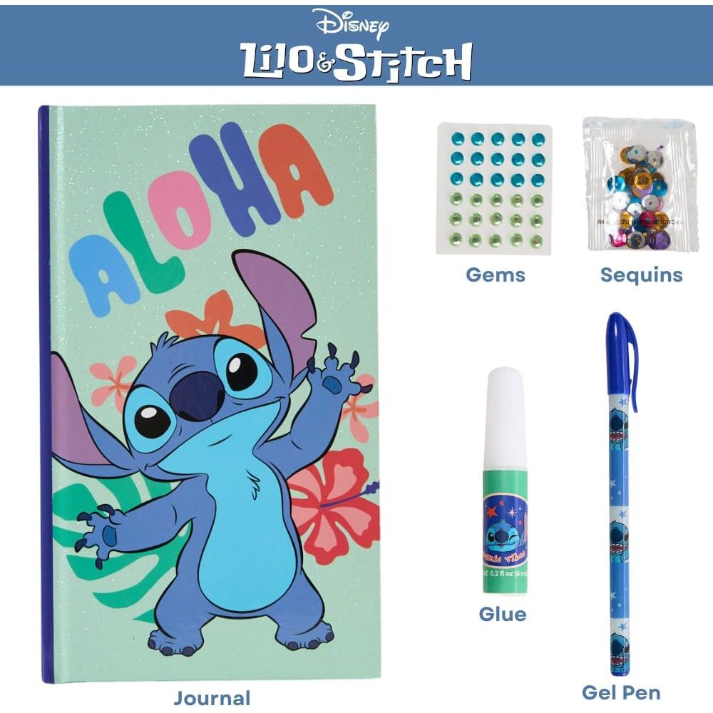Innovative Designs Disney Stitch Sparkle Journal Set for Kids, Journal Kit with Stickers and Gems