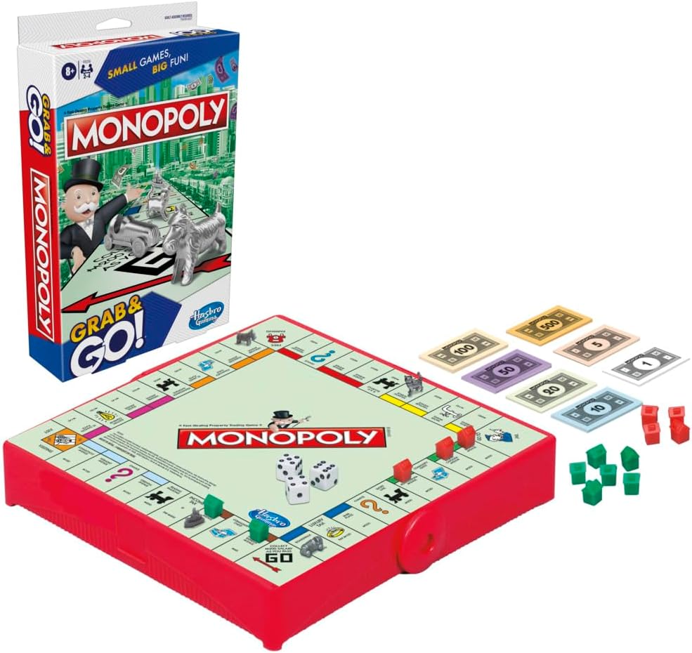 Monopoly Grab and Go Game for Ages 8 and Up, Travel Game for 2-4 Players