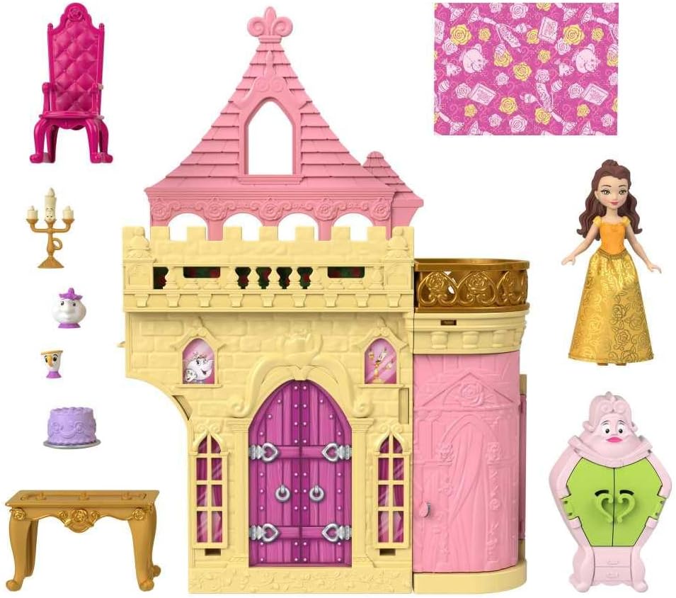 Mattel Disney Princess Toys, Storytime Stackers Belle's Castle, Stackable Doll House with Small Doll & 9 Pieces, Inspired by The Disney Movie