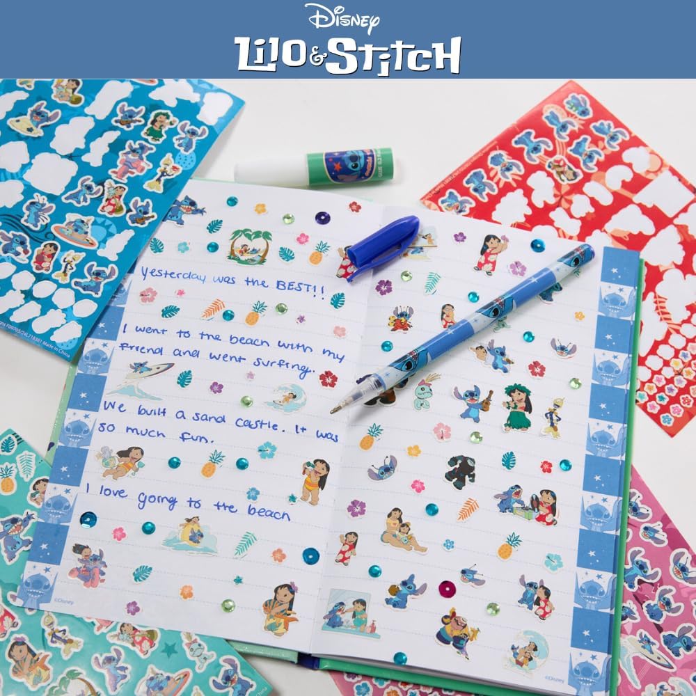 Innovative Designs Disney Stitch Sparkle Journal Set for Kids, Journal Kit with Stickers and Gems