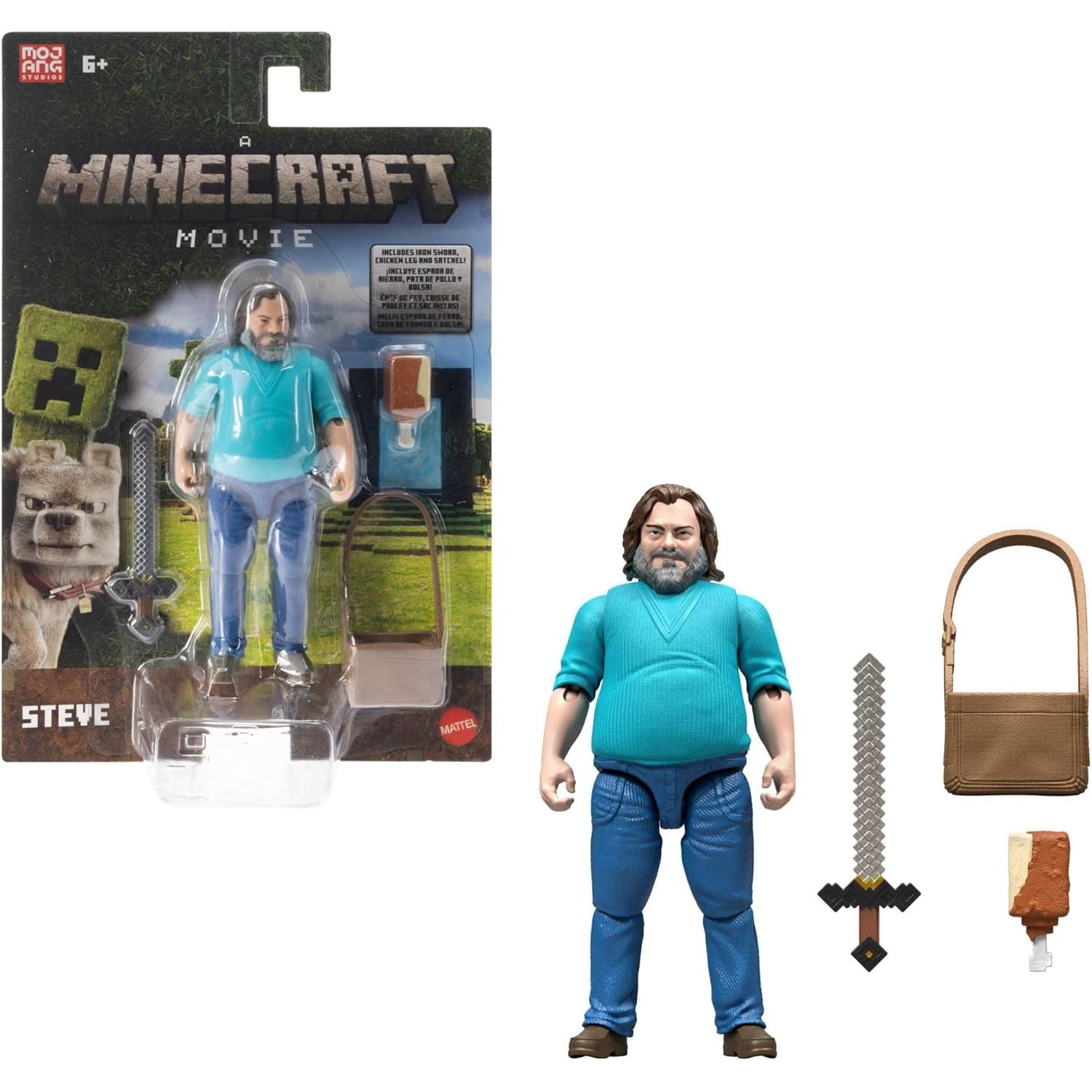 Mattel Minecraft Action Figure & Accessories Set, 4-inch Steve Posable Character Collectible Inspired by A Minecraft Movie