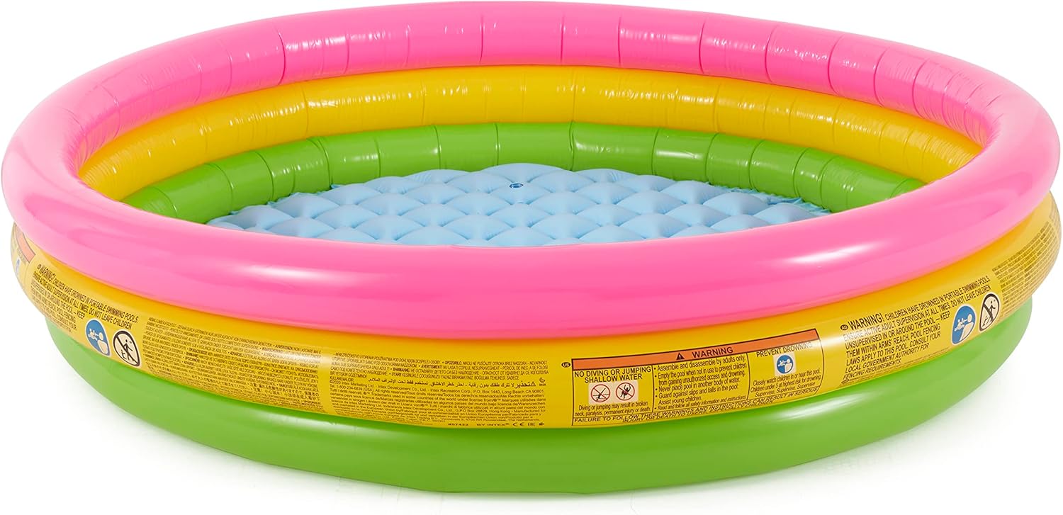 Intex Sunset Glow Inflatable Pool: 58in x 13in - 3 Ring Soft Floor - 73 gal Capacity - Repair Patch Included