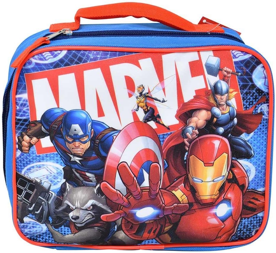 Fast Forward Kids Insulated Lunch Bag with Handle – Marvel Avengers Design – Reusable Soft Cooler Lunch Box for Boys & Girls, School, Daycare & Travel