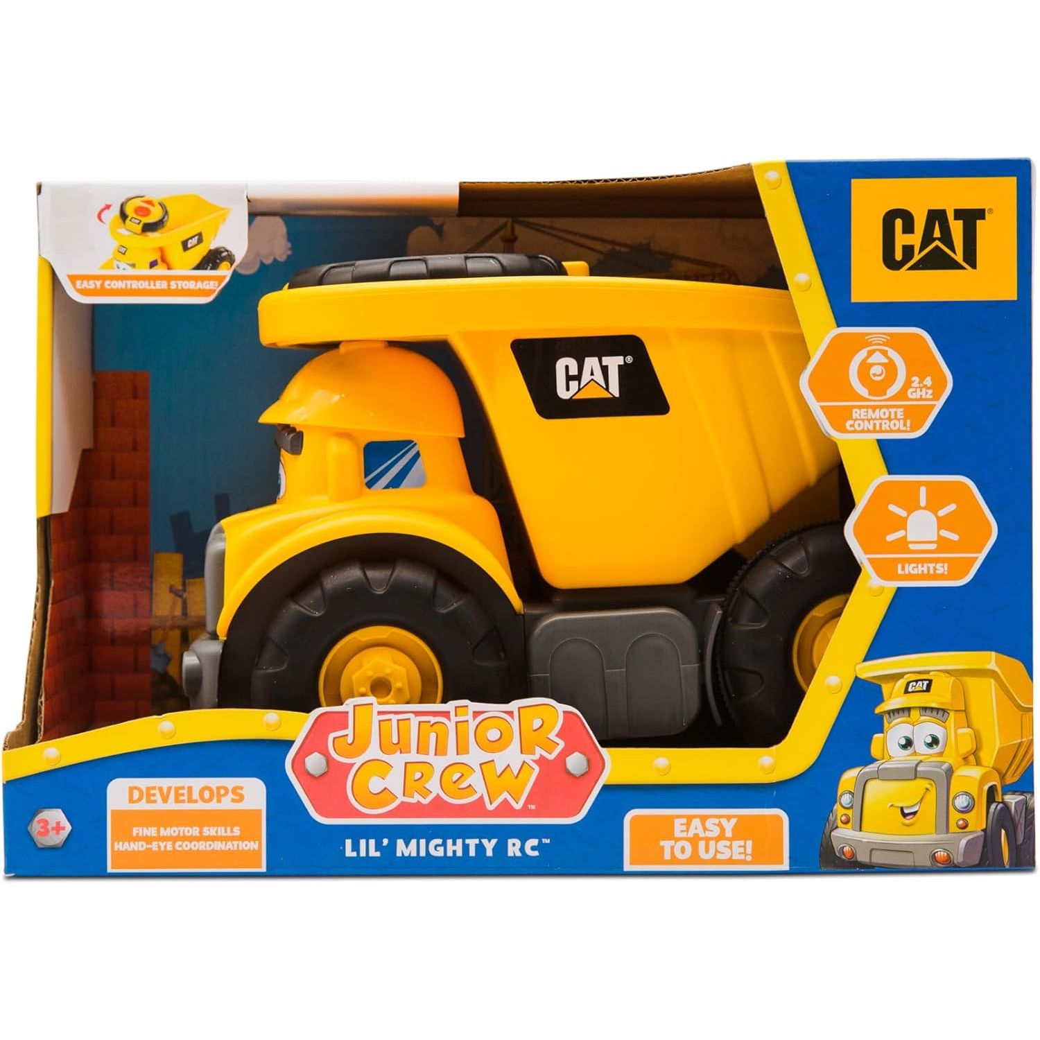 CAT Construction Toys, Junior Crew Lil' Movers Remote Control Truck, RC Car + Dump Truck, Working Headlights, with Child Friendly Controller