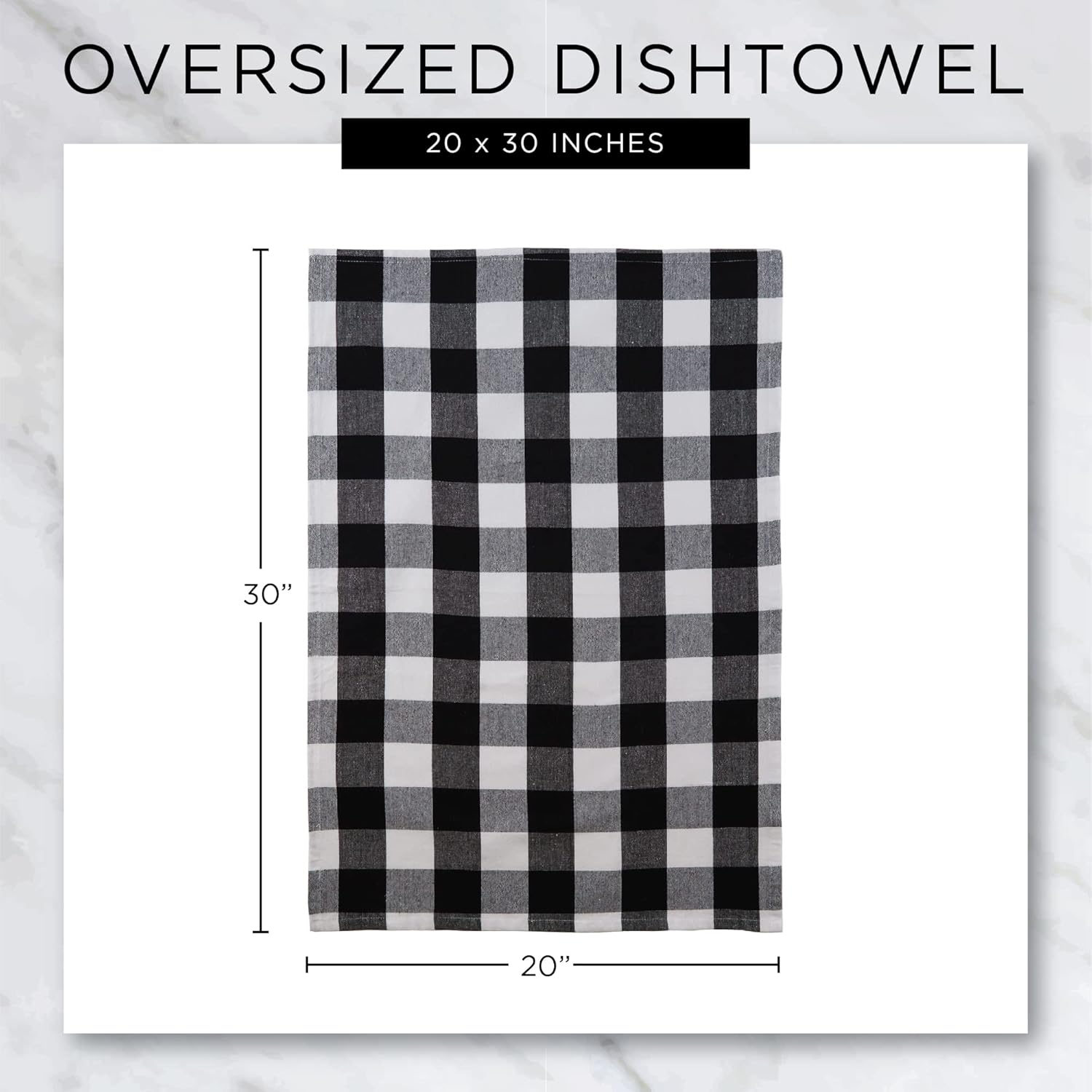 DII Buffalo Check Kitchen Collection, Classic Farmhouse Dishtowel Set, 20x30, Black & White, 3 Piece