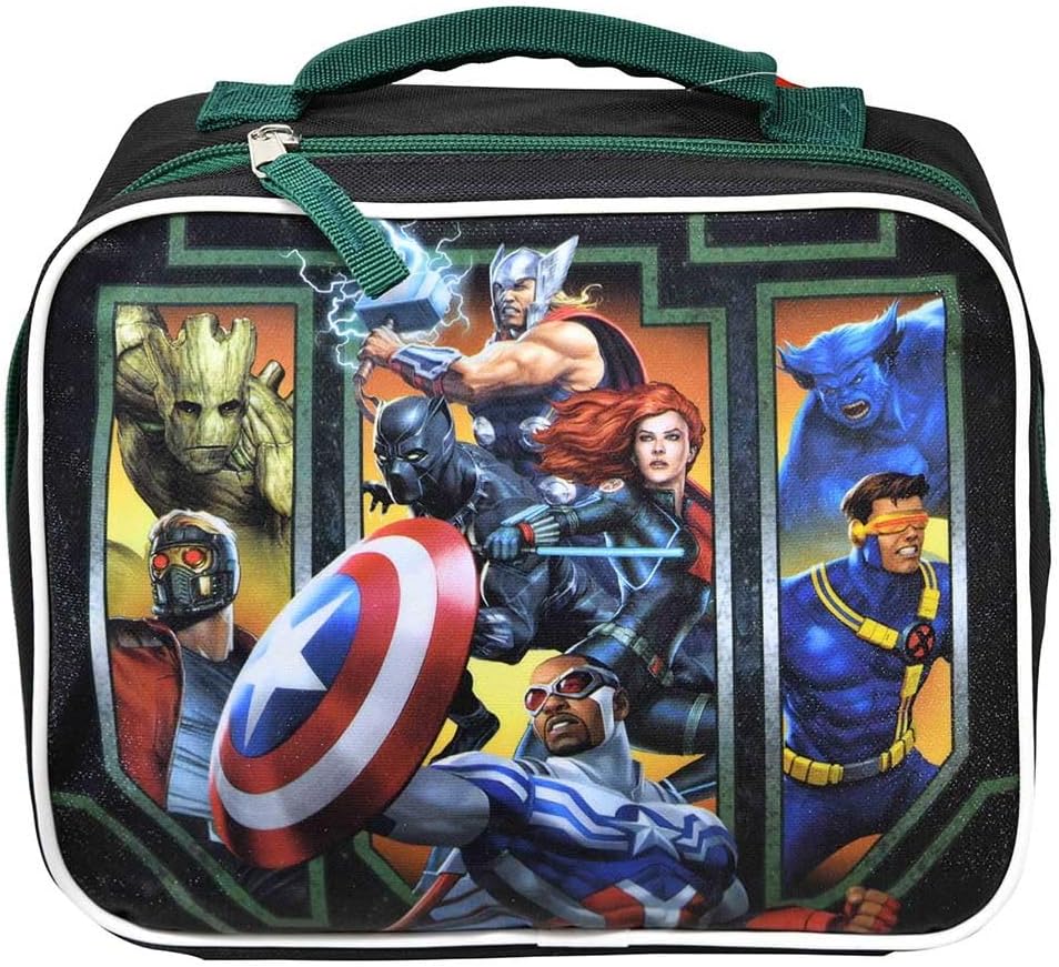 Fast Forward Kids Insulated Lunch Bag with Handle – Marvel Avengers Design – Reusable Soft Cooler Lunch Box for Boys & Girls, School, Daycare & Travel
