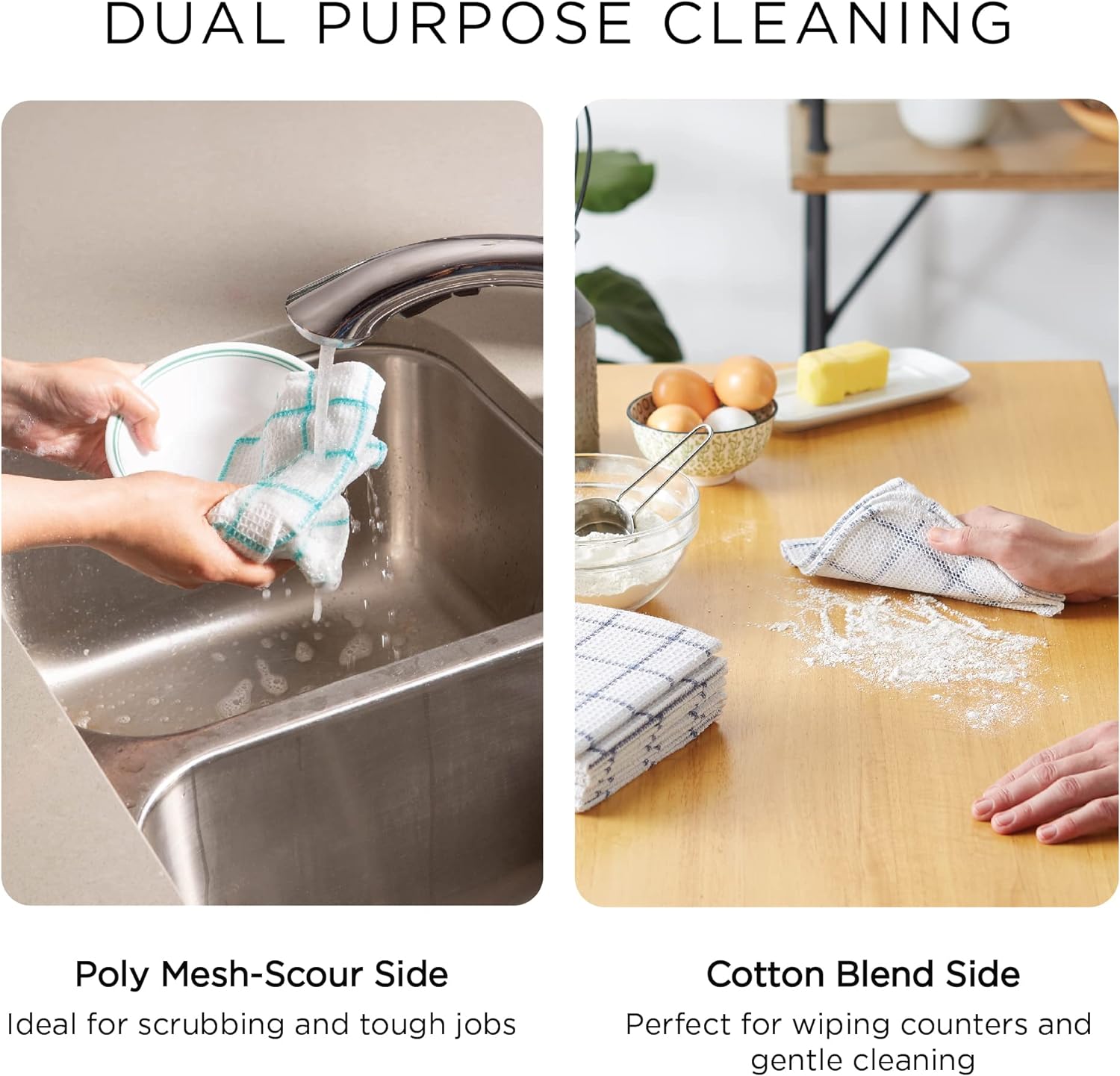 DII Scrubber Dishcloths Collection Windowpane Dishrag Set, 12x12, White/Gray Stripe, 6 Piece
