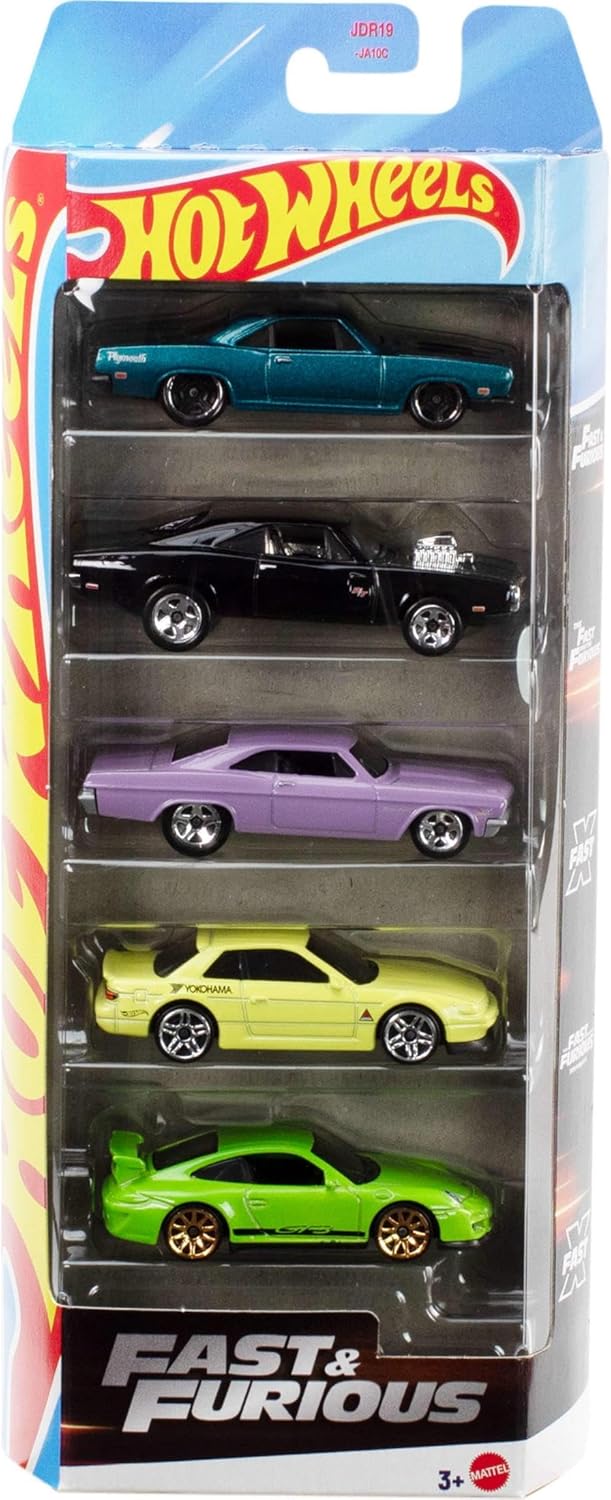 Hot Wheels Fast & Furious Toy Cars, Set of 5 1:64 Scale Die-Cast Vehicles Inspired By & Seen in the Fast Movies