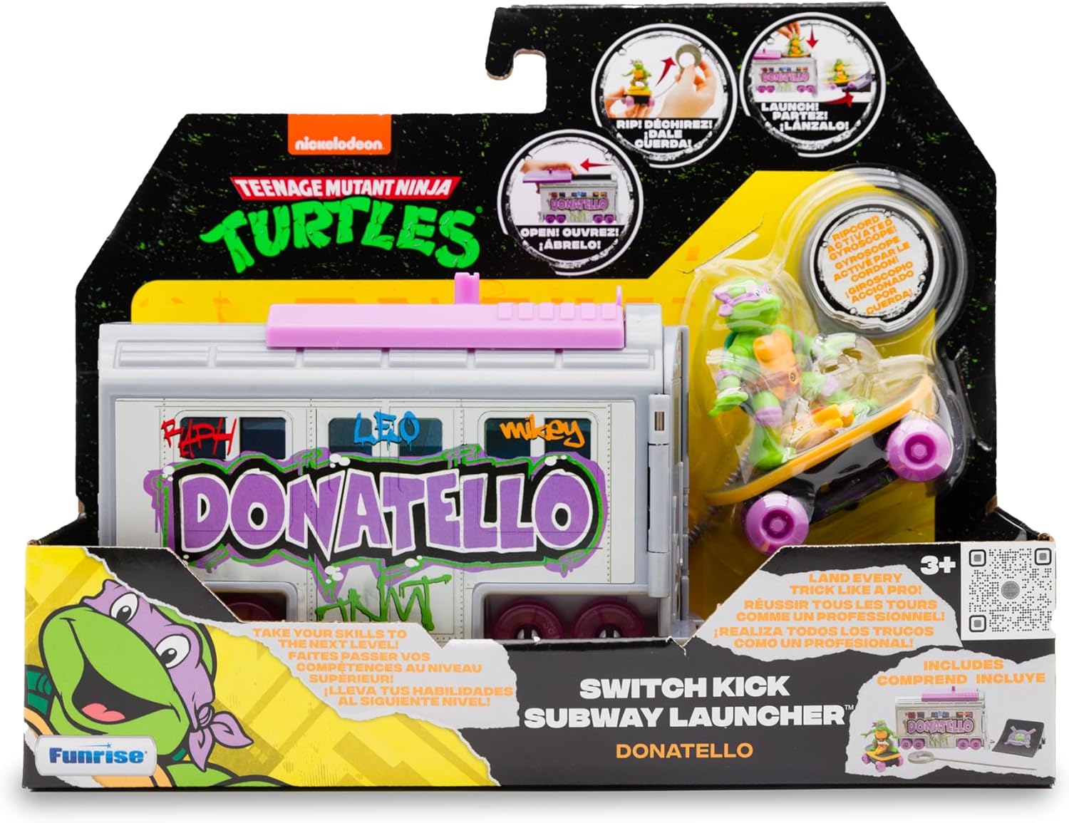 Teenage Mutant Ninja Turtles 5" Switch Kick Subway Launcher Donatello for Ages 3+ - Launch & Battle with Box Car - Collect All 4!
