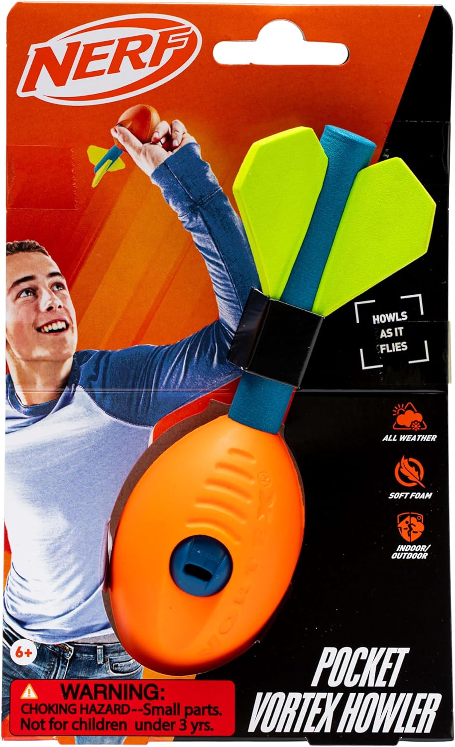 Nerf Vortex Aero Howler Mini Foam Ball for Long Distance Throws - Perfect for Pool + Beach