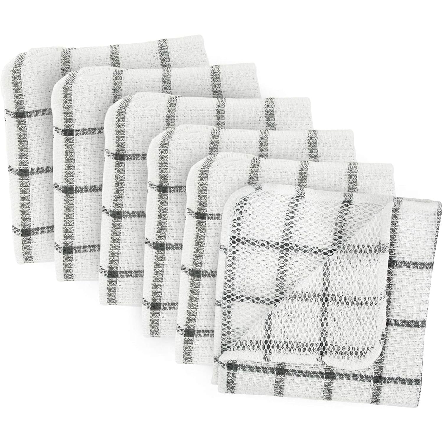 DII Scrubber Dishcloths Collection Windowpane Dishrag Set, 12x12, White/Gray Stripe, 6 Piece