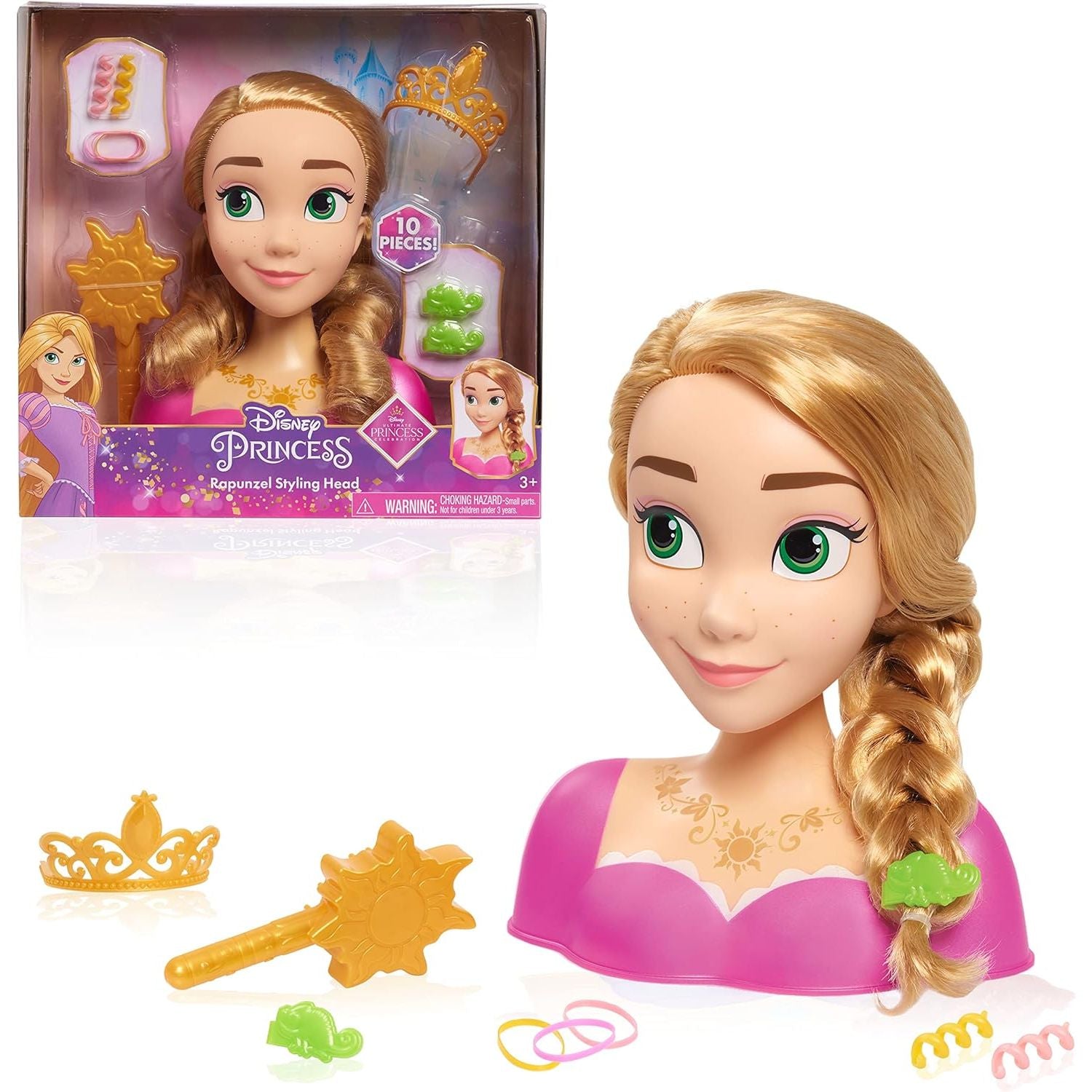 Disney Princess Rapunzel Styling Head, Blonde Hair, 10 Piece Pretend Play Set, Tangled, Kids Toys for Ages 3 Up by Just Play