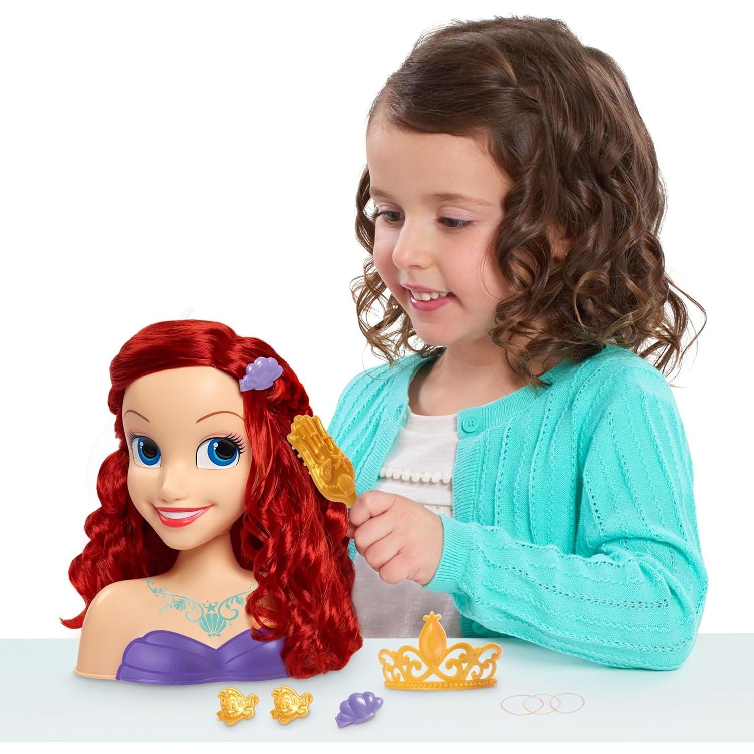 Disney Princess Ariel Styling Head, Red Hair, 10 Piece Pretend Play Set, The Little Mermaid, Officially Licensed Kids Toys for Ages 3 Up by Just Play