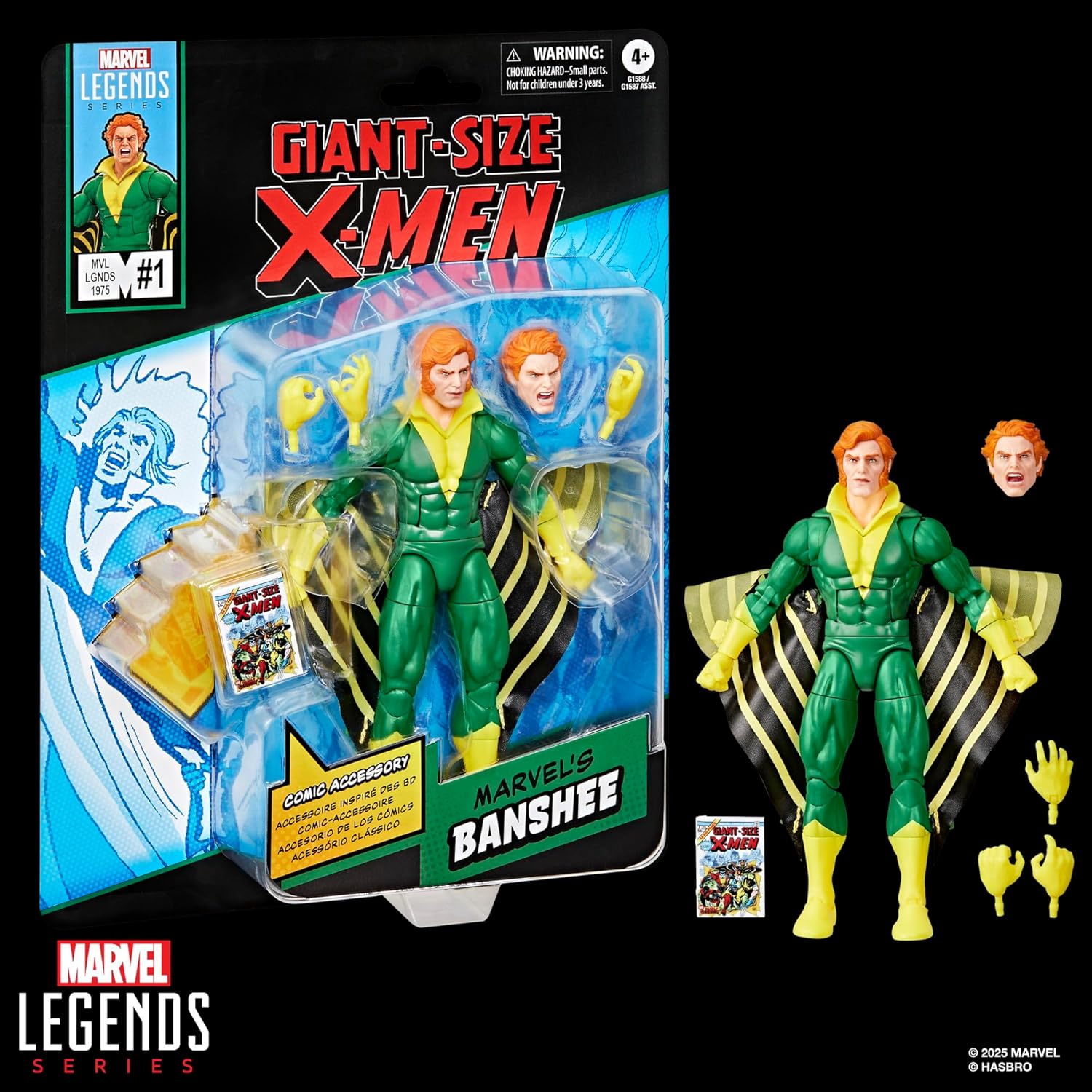 Marvel Legends Series Banshee, Giant-Size X-Men #1 (1975) Comics-Inspired Collectible 6-Inch Scale Action Figure with Character-Sized Comic Accessory