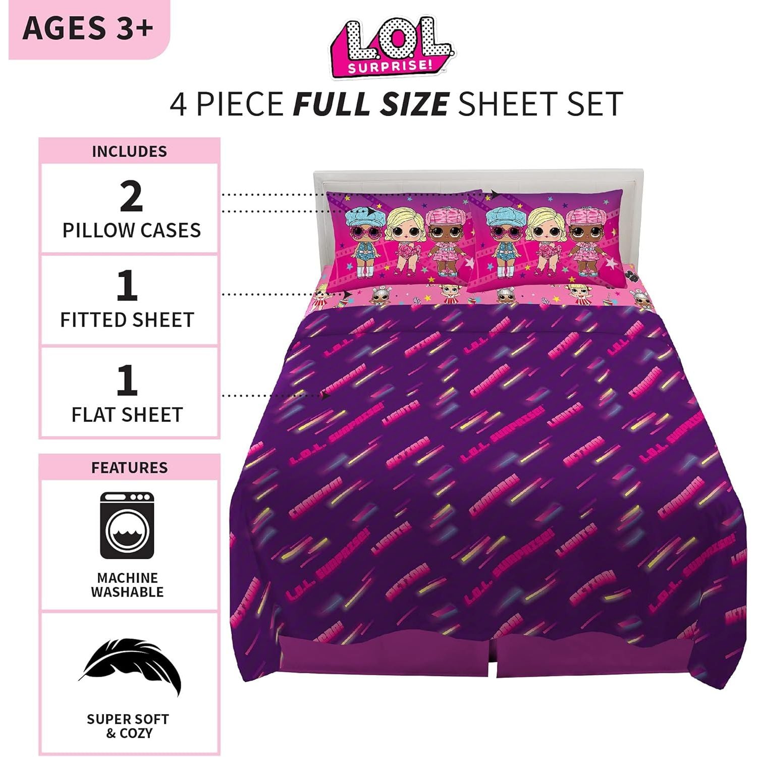 Franco Kids Bedding Super Soft Microfiber Sheet Set, Full, LOL Surprise