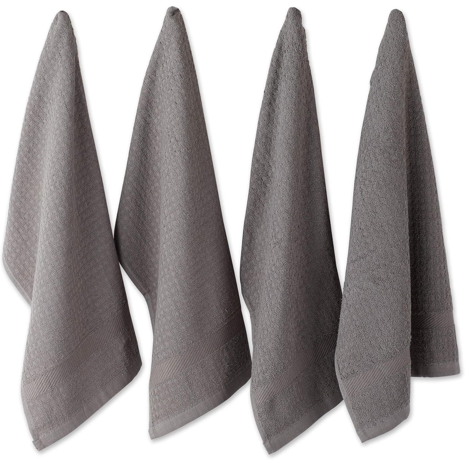 DII Basic Terry Collection Waffle Dishtowel Set, 15x26, Solid Gray, 4 Piece