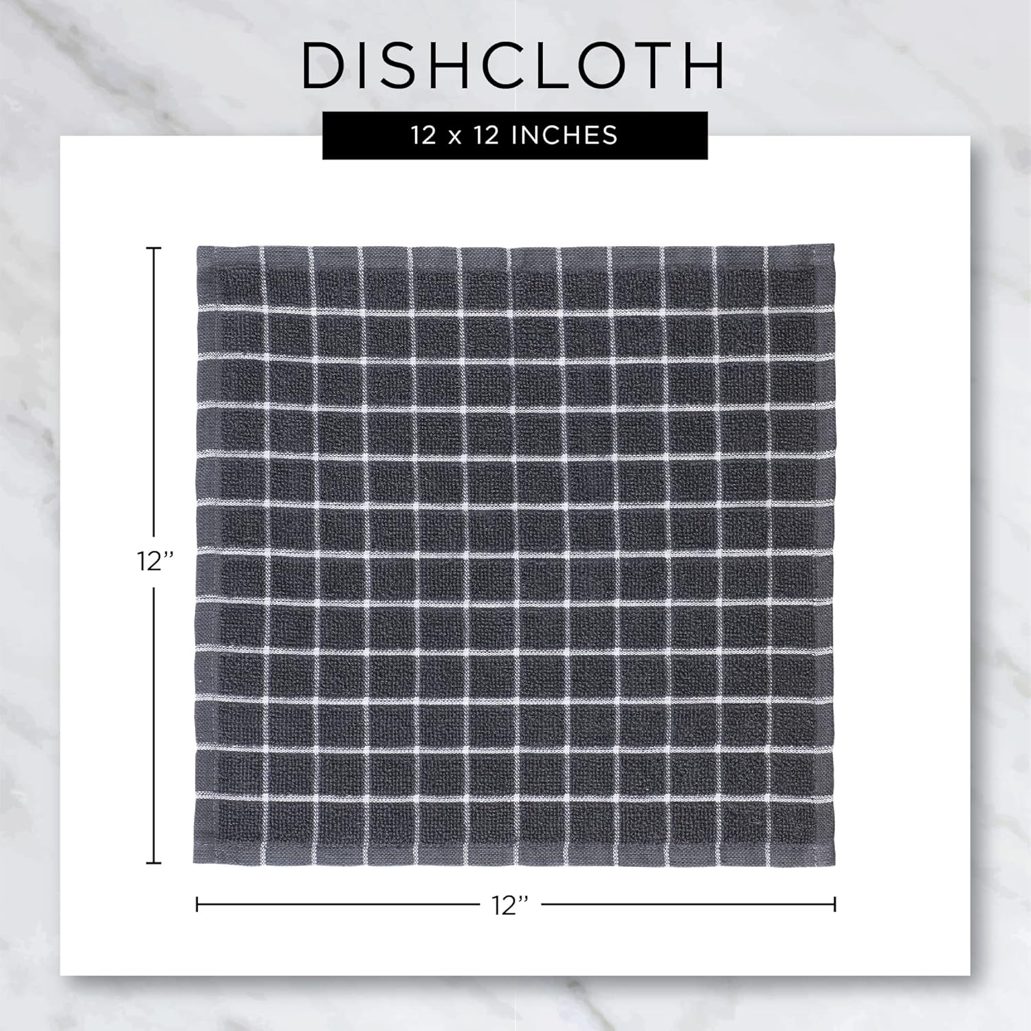 DII Scrubber Dishcloths Collection Windowpane Dishrag Set, 12x12, White/Gray Stripe, 6 Piece