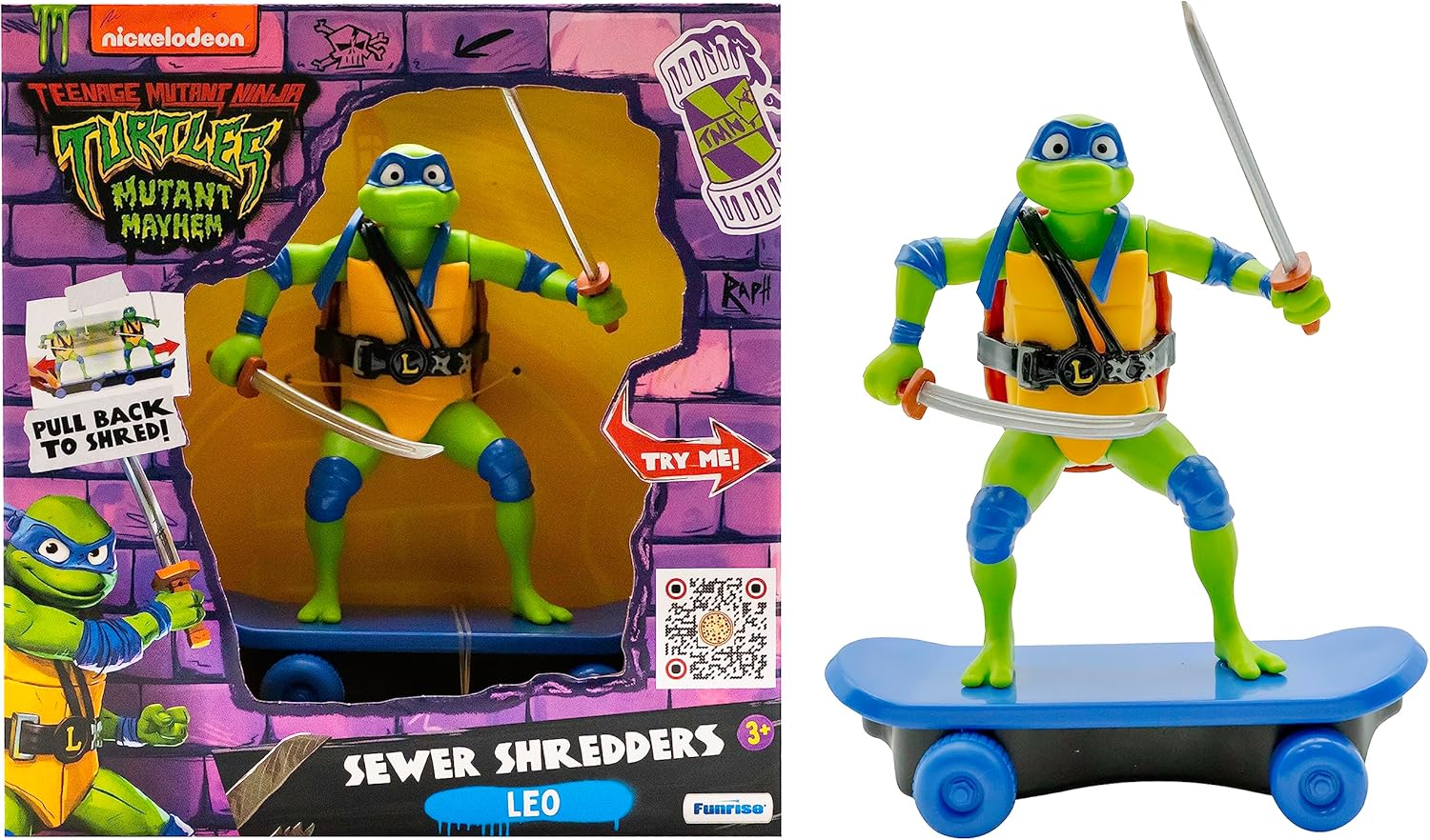 Teenage Mutant Ninja Turtles 5" Sewer Shredders Leonardo Movie Edition, Ages 3+, Pretend Play Toy Figure Playsets, Shred and Battle with TMNT Skate Toy!