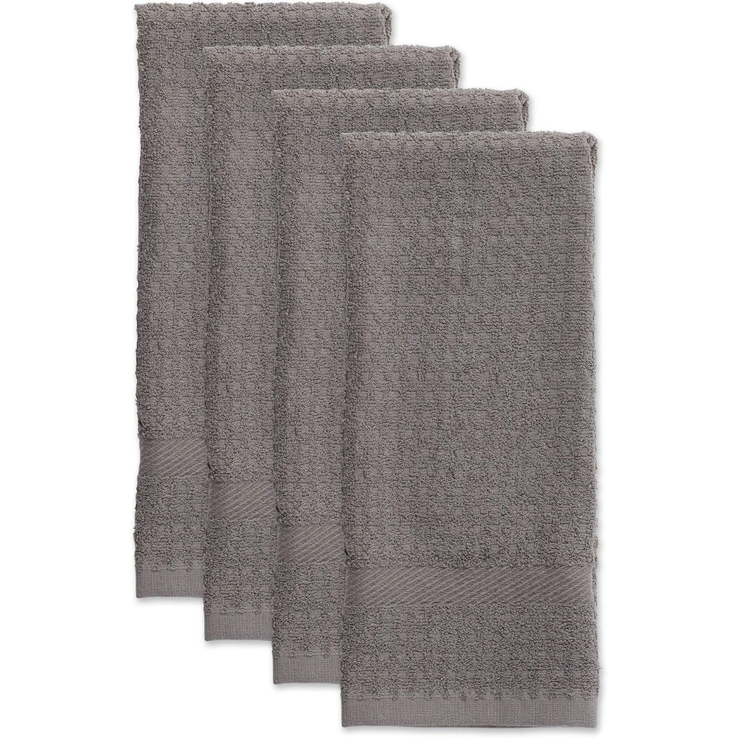 DII Basic Terry Collection Waffle Dishtowel Set, 15x26, Solid Gray, 4 Piece