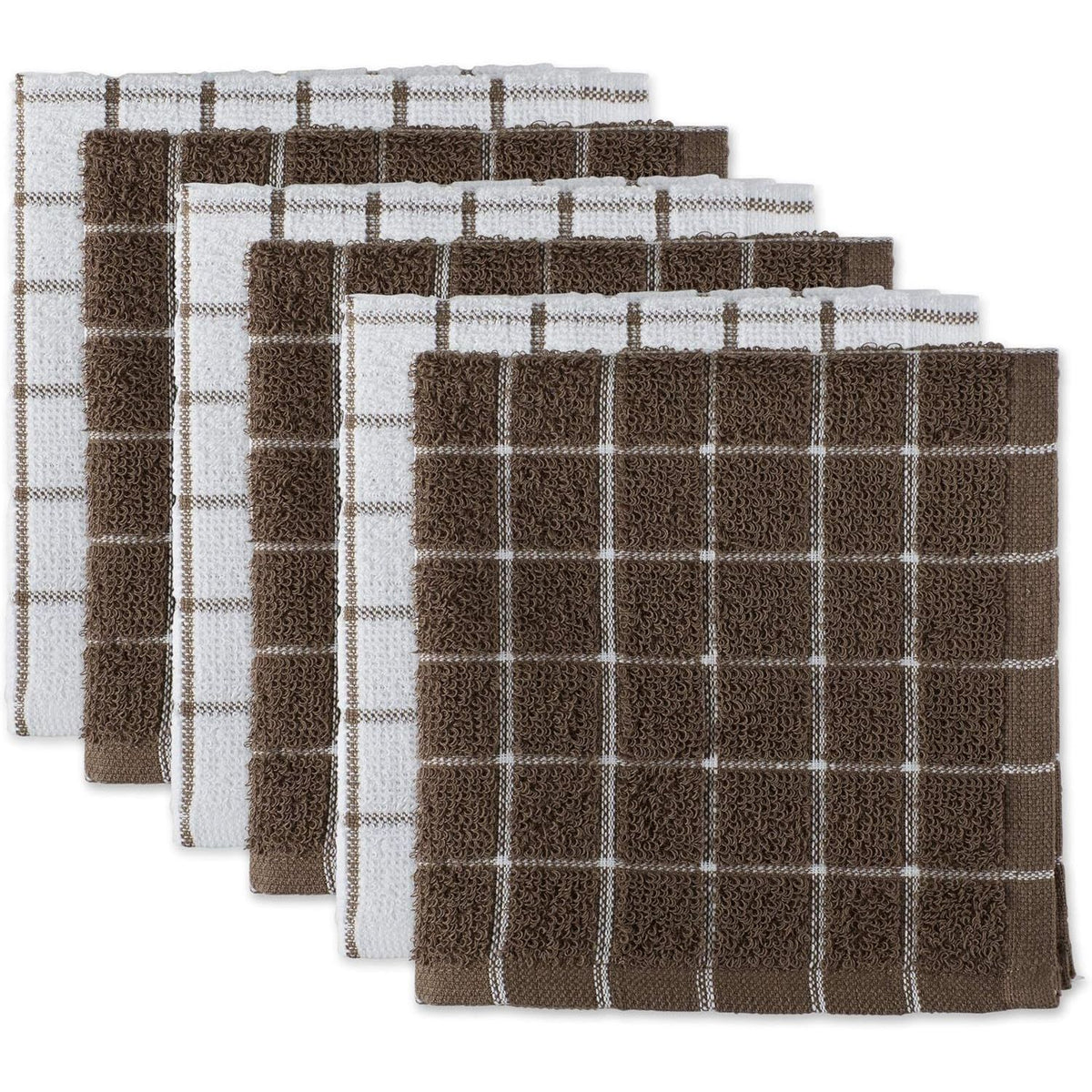 DII Basic Terry Collection Windowpane Dishcloth Set, 12x12, Brown, 6 Piece