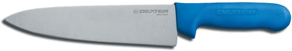 Dexter-Russell S145-8C-PCP Chef’s Knife, 8" DEXSTEEL High Carbon Stain-Free Steel Blade, Curved Edge Design, Blue Textured Polypropylene Handle, NSF Certified, Culinary Kitchen Cook Knife