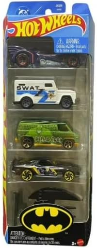 Hot Wheels Batman 5 Pack [Batmobile, Batplane, Boulevard Bruiser, 70s Van, Armored Truck] 1:64 Scale Diecast Toy Vehicles