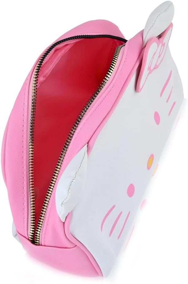 Fast Forward Hello Kitty Cosmetic Makeup Bag Officially Licensed 9 Inch Pink and White Leather Toiletry Tote Bag