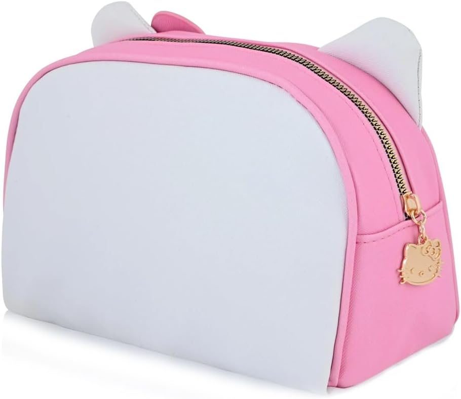Fast Forward Hello Kitty Cosmetic Makeup Bag Officially Licensed 9 Inch Pink and White Leather Toiletry Tote Bag
