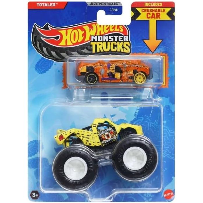 Hot Wheels Monster Trucks Totaled Series with Crushable Car, Die-Cast Vehicle, 1:64 Scale