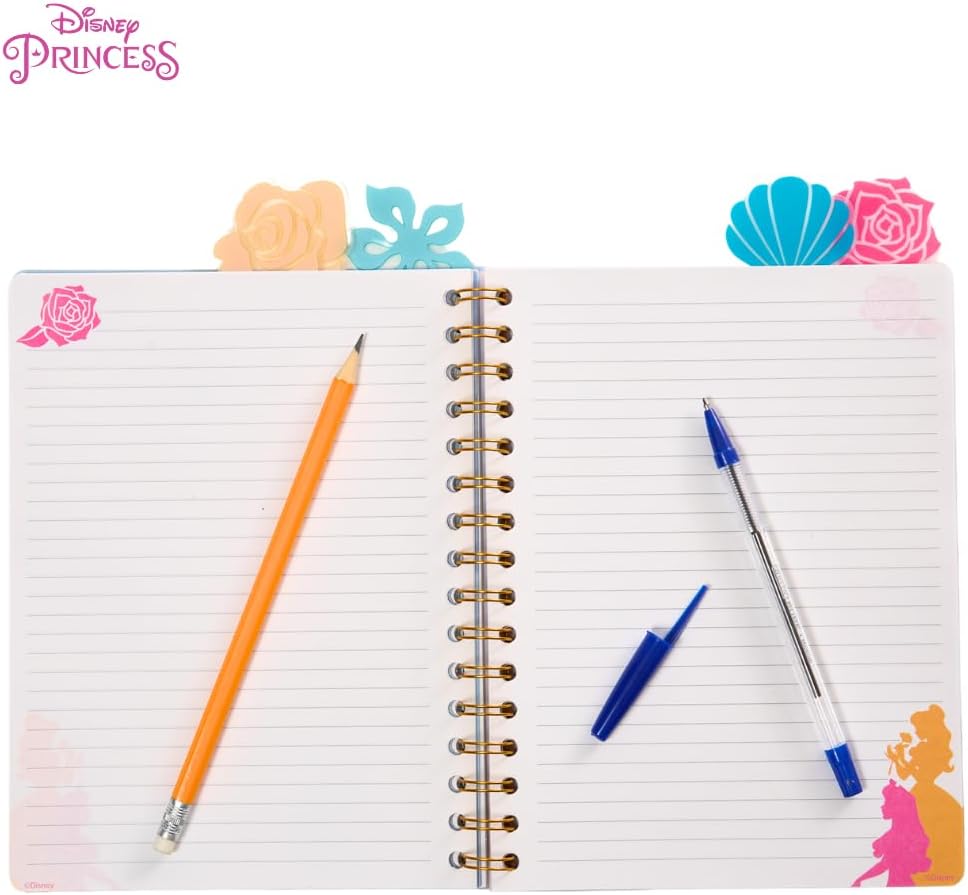 Innovative Designs Disney Princess Tab Journal Notebook for Kids, Spiral Bound, 96 Lined Pages, 8 x 7 inches
