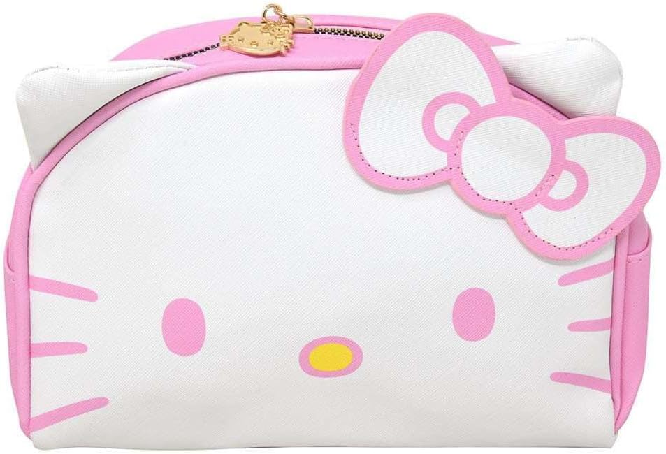 Fast Forward Hello Kitty Cosmetic Makeup Bag Officially Licensed 9 Inch Pink and White Leather Toiletry Tote Bag