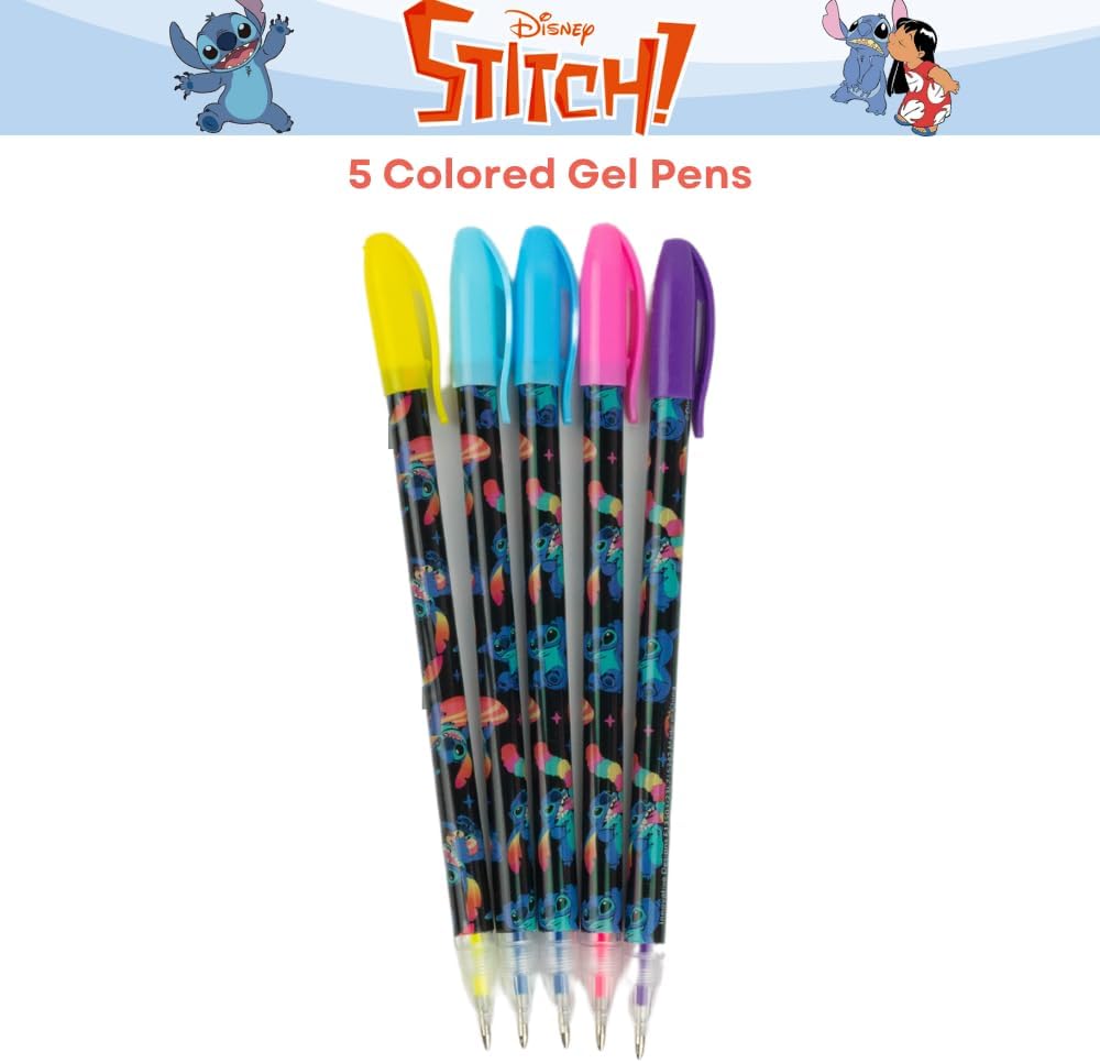 Innovative Designs Disney Stitch Pencil Case Set with Stickers and Gel Pens for Kids, Molded with Zip Closure, Blue