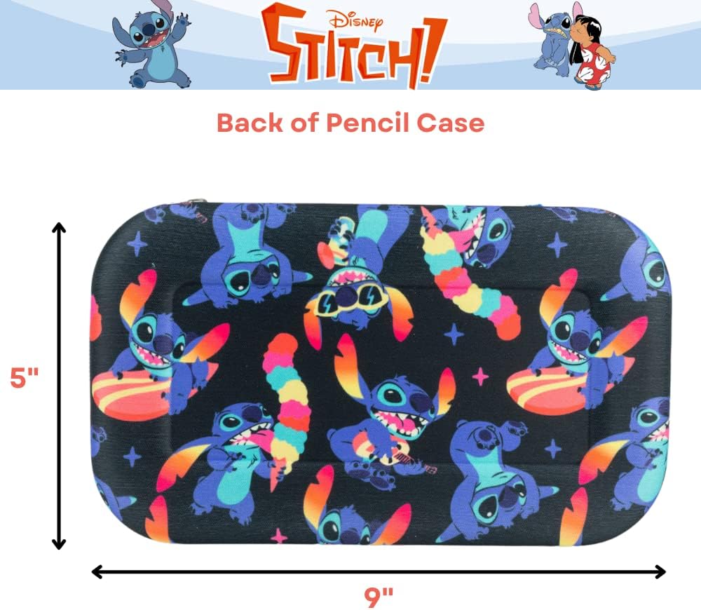 Innovative Designs Disney Stitch Pencil Case Set with Stickers and Gel Pens for Kids, Molded with Zip Closure, Blue