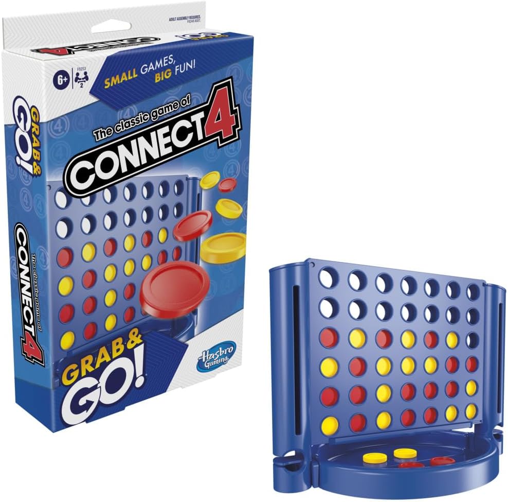 Connect 4 Portable Game for Ages 6 and Up, Grab and Go, 2 Players, Compact, Travel Size