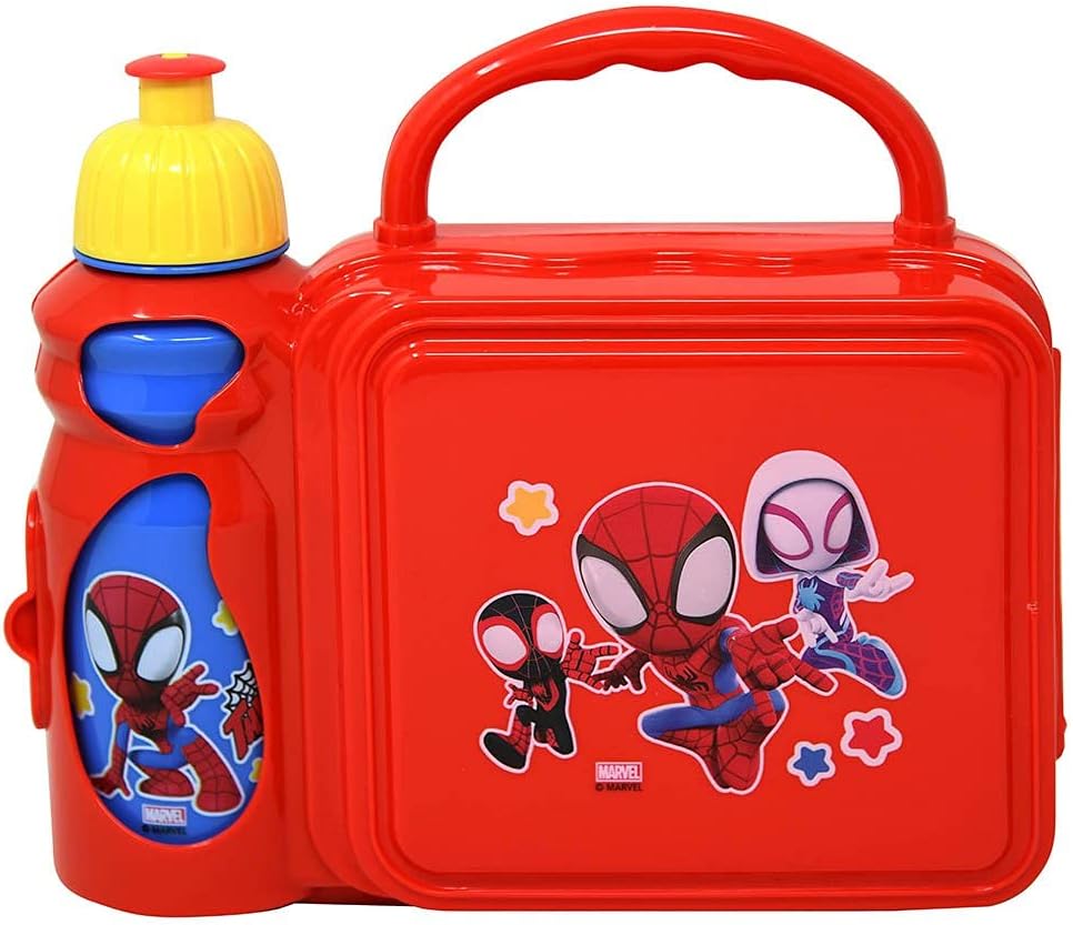 Zak Designs Spiderman Lunch Box with Water Bottle, 9 Inch, Red