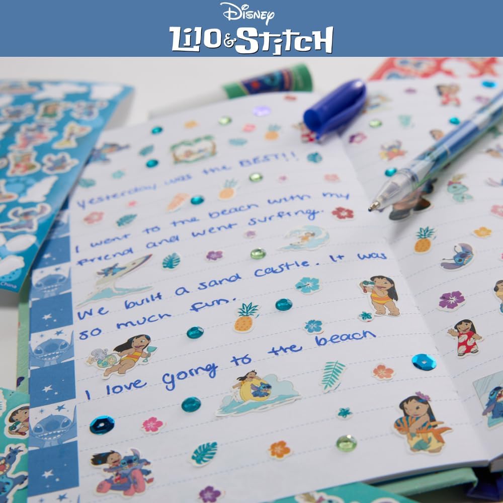 Innovative Designs Disney Stitch Sparkle Journal Set for Kids, Journal Kit with Stickers and Gems