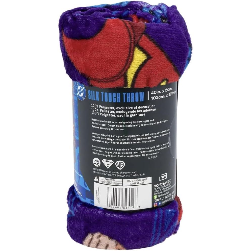 Northwest DC Superman Silk Touch Throw Blanket, Purple, 40 x 50 Inches, Polyester