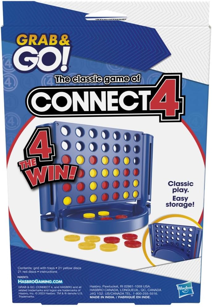 Connect 4 Portable Game for Ages 6 and Up, Grab and Go, 2 Players, Compact, Travel Size