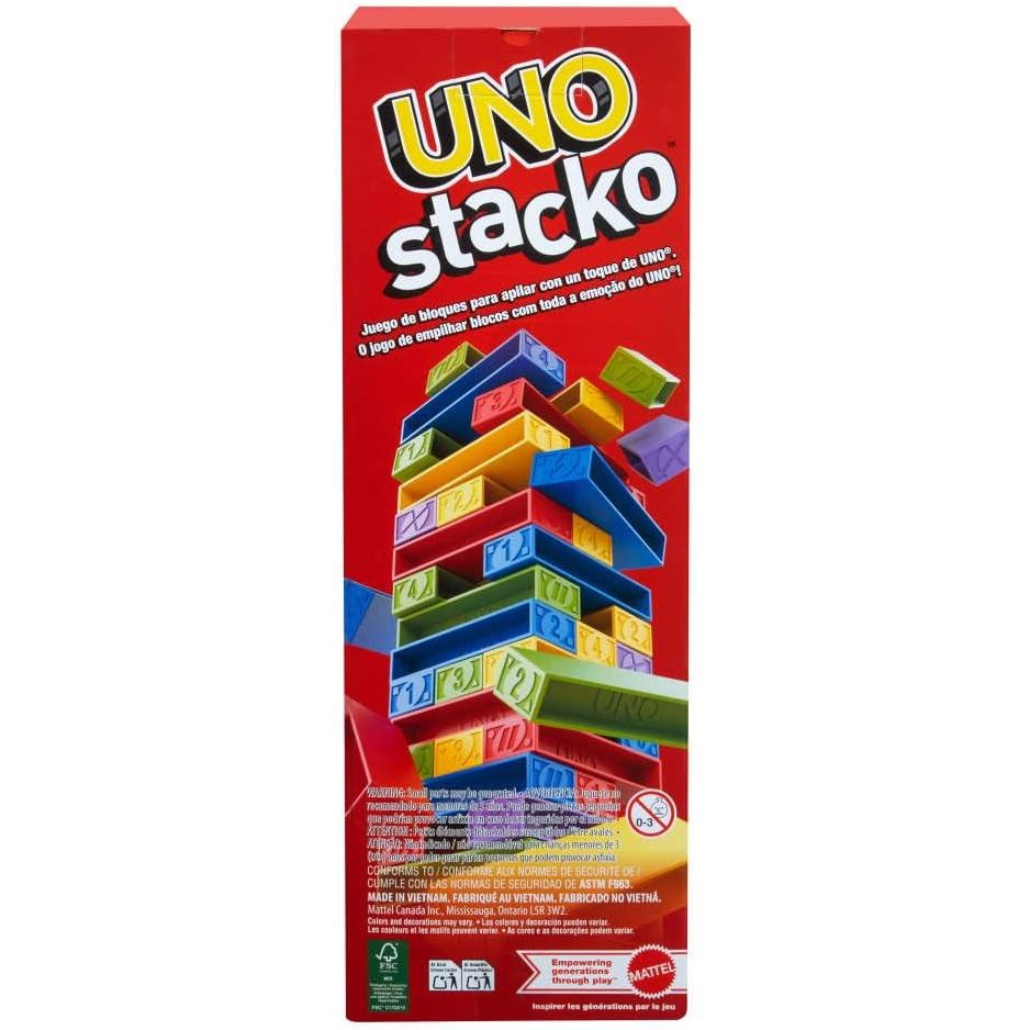 Mattel Games UNO Stacko Game for Kids & Family with 45 Colored Stacking Blocks & Loading Tray, Build & Play, Game Nights & Parties