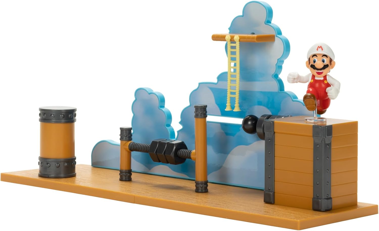 Super Mario Deluxe 2.5in Bowser's Air Ship Playset with Fire Mario Action Figure, Rope Ladder and Screw-Bolt Obstacles