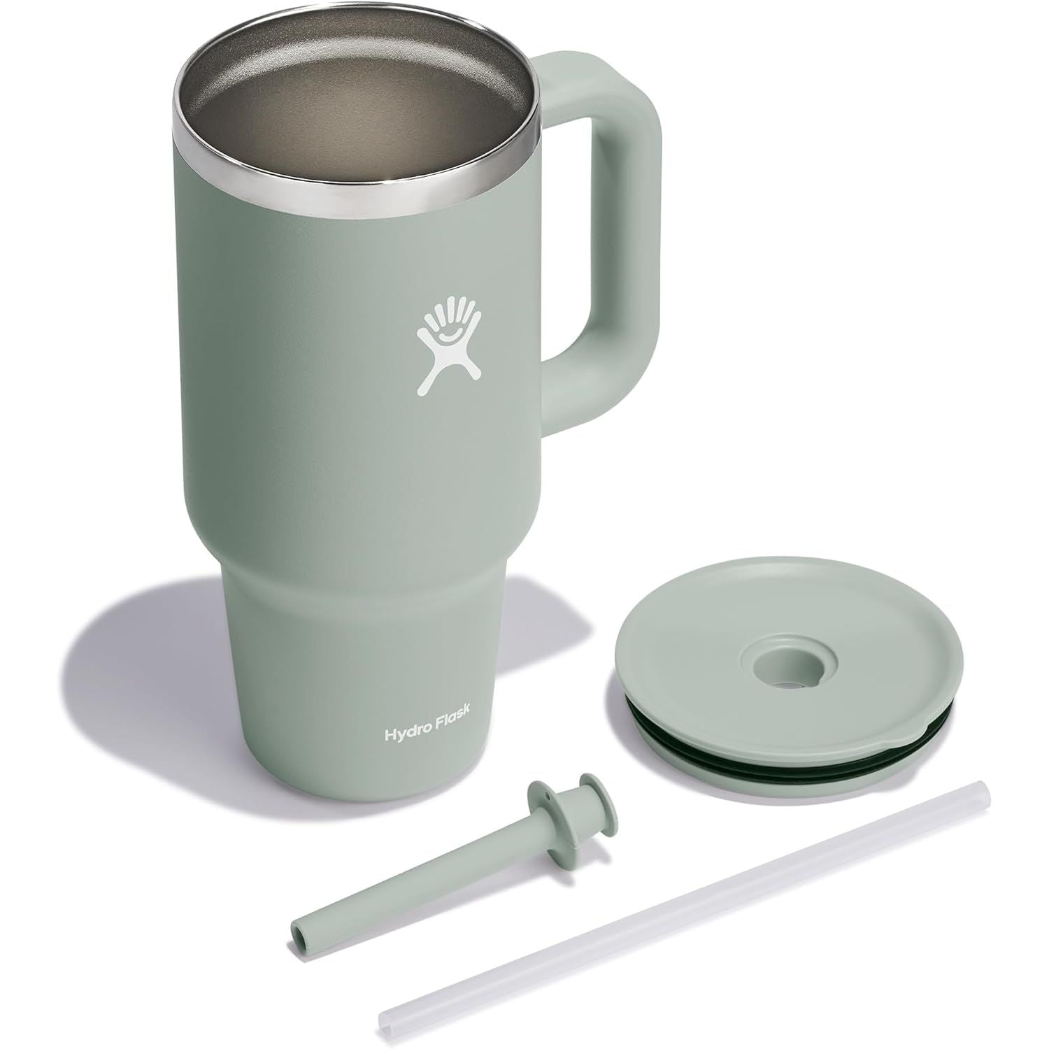 Hydro Flask Travel Tumbler with Handle, Lid and Straw - Insulated Stainless Steel in 32 Oz Agave