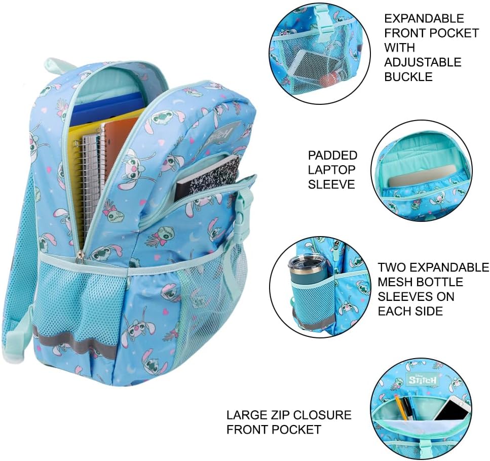 Bioworld Disney's Stitch 2-Piece 16" Premium Youth Backpack & Lunch Kit Set For Girls